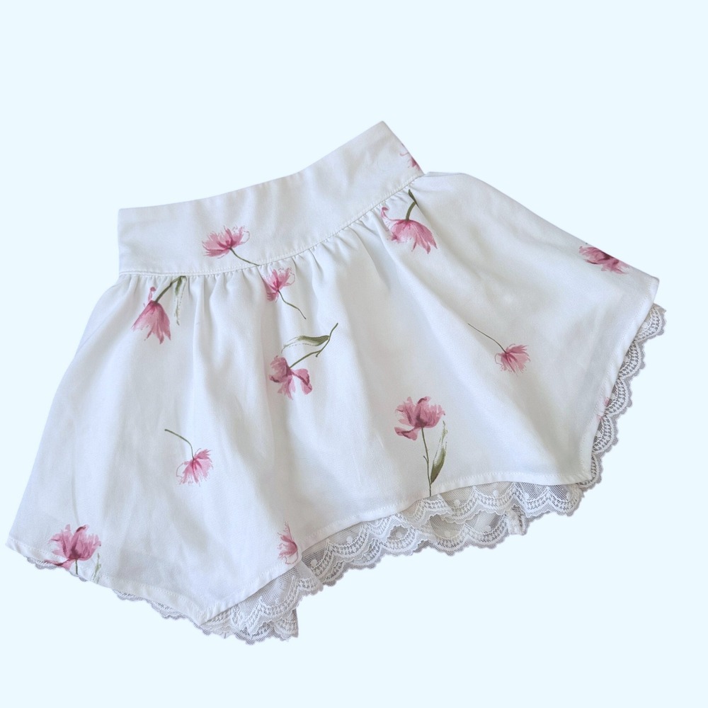 Abercrombie Kids Sz 5/6 White Floral Lace Trim Skort Pink Flower Coquette Fairy